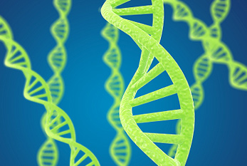 Verts hélices d'ADN sur un fond bleu.