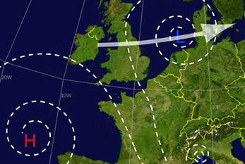 Détail d'une carte météo pour l'Europe.