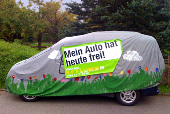 Journée Mondiale sans voiture en Allemagne: "Mein Auto hat heute frei» (en français: Aujourd'hui ma voiture est en vacances.)