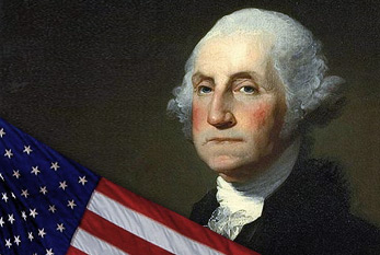 George Washington avec le drapeau des États-Unis.